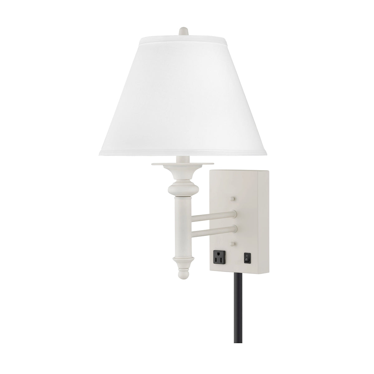 Medallion Lighting Coastal Sands 19" Simply White Steel Single Wall Lamp With 3-Prong Outlets and White Fabric Drum Shade