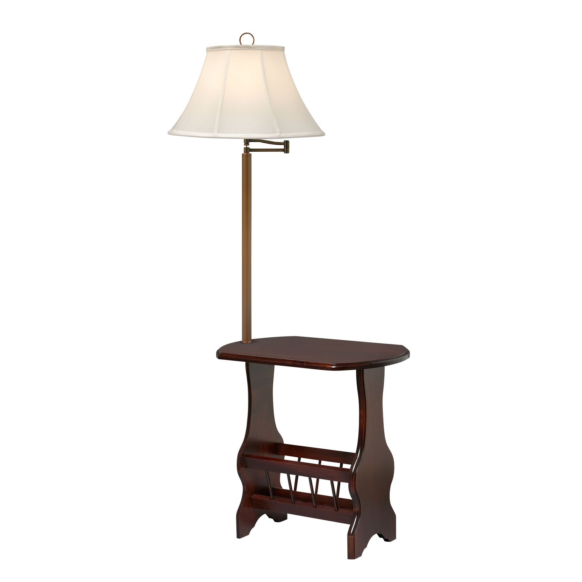 Medallion Lighting Colebrook 59" Cherry/Legacy Bronze Solid Maple and Steel Furniture Floor Lamp With Eggshell Silk Bell Shade