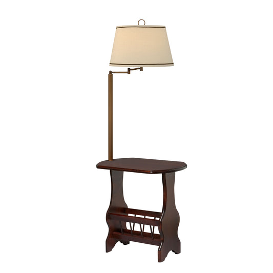 Medallion Lighting Colebrook 59" Cherry/Legacy Bronze Solid Maple and Steel Furniture Floor Lamp With Light Beige Drum Shade