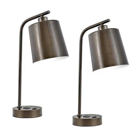 Medallion Lighting Confident Collection 21" Dark Bronze Steel Table Lamp With 3-Prong Outlet - Set of 2
