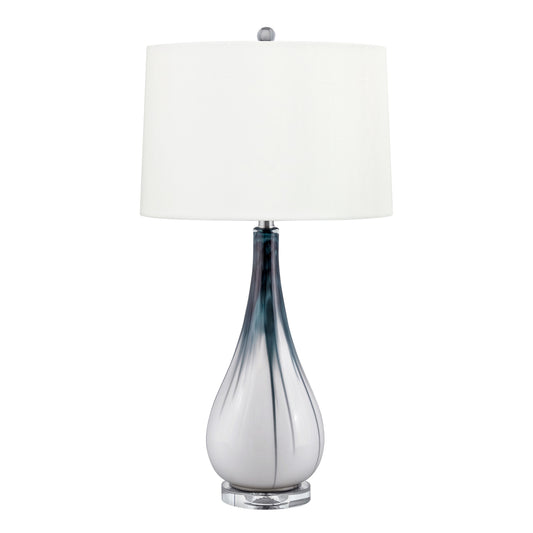 Medallion Lighting Contemporary 31" Blue/White Glass Acrylic Table Lamp With White Fabric Drum Shade