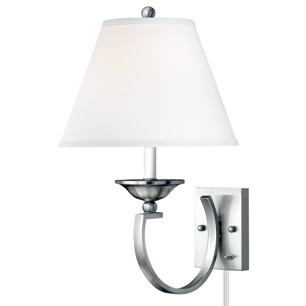 Medallion Lighting Contemporary Curve 18" Brushed Steel Single Wall Lamp With White Fabric Drum Shades