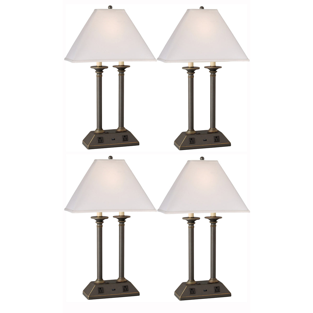 Medallion Lighting Contract Groups 26" Madison Bronze Steel Table Lamp With USB Port, 3-prong Outlets and Light Beige Fabric Rectangular Shade - Set of 4