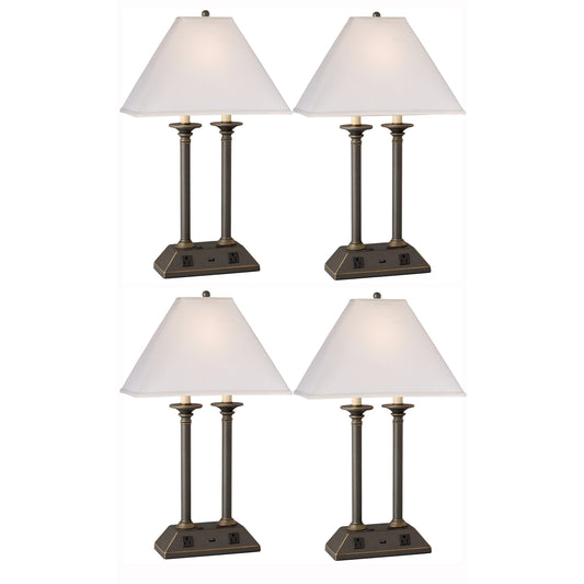 Medallion Lighting Contract Groups 26" Madison Bronze Steel Table Lamp With USB Port, 3-prong Outlets and Light Beige Fabric Rectangular Shade - Set of 4