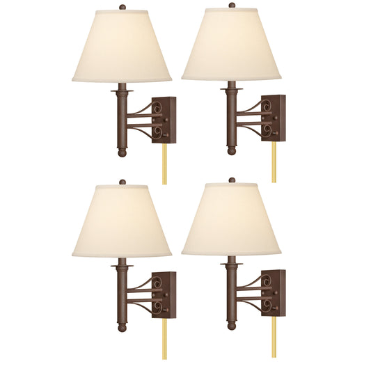 Medallion Lighting Corporation 16" Dark Rust Steel Single Wall Lamp With Light Beige Fabric Drum Shades - Set of 4