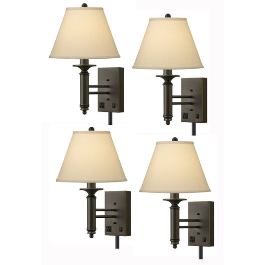 Medallion Lighting Corporation 20" Madison Bronze Steel Single Wall Lamp With 3-Prong Outlet and Light Beige Fabric Bell Shade - Set of 4