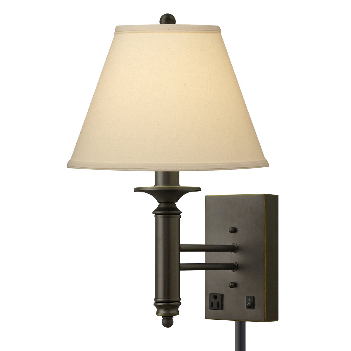Medallion Lighting Corporation 20" Madison Bronze Steel Single Wall Lamp With 3-Prong Outlet and Light Beige Fabric Bell Shade