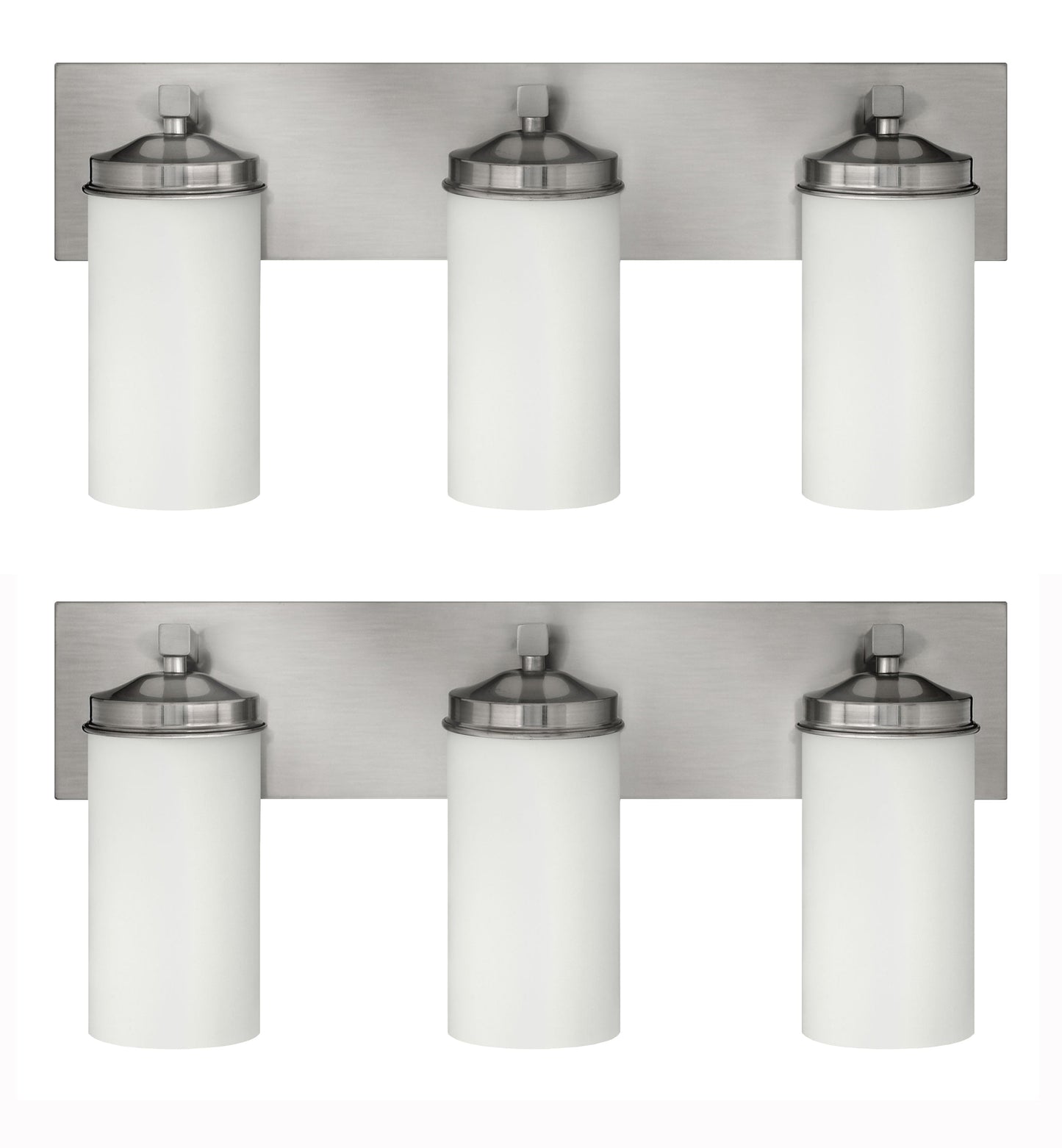 Medallion Lighting Corporation 24" Brushed Steel 3-Light Vanity Fixture With White Glass Shade - Set of 2