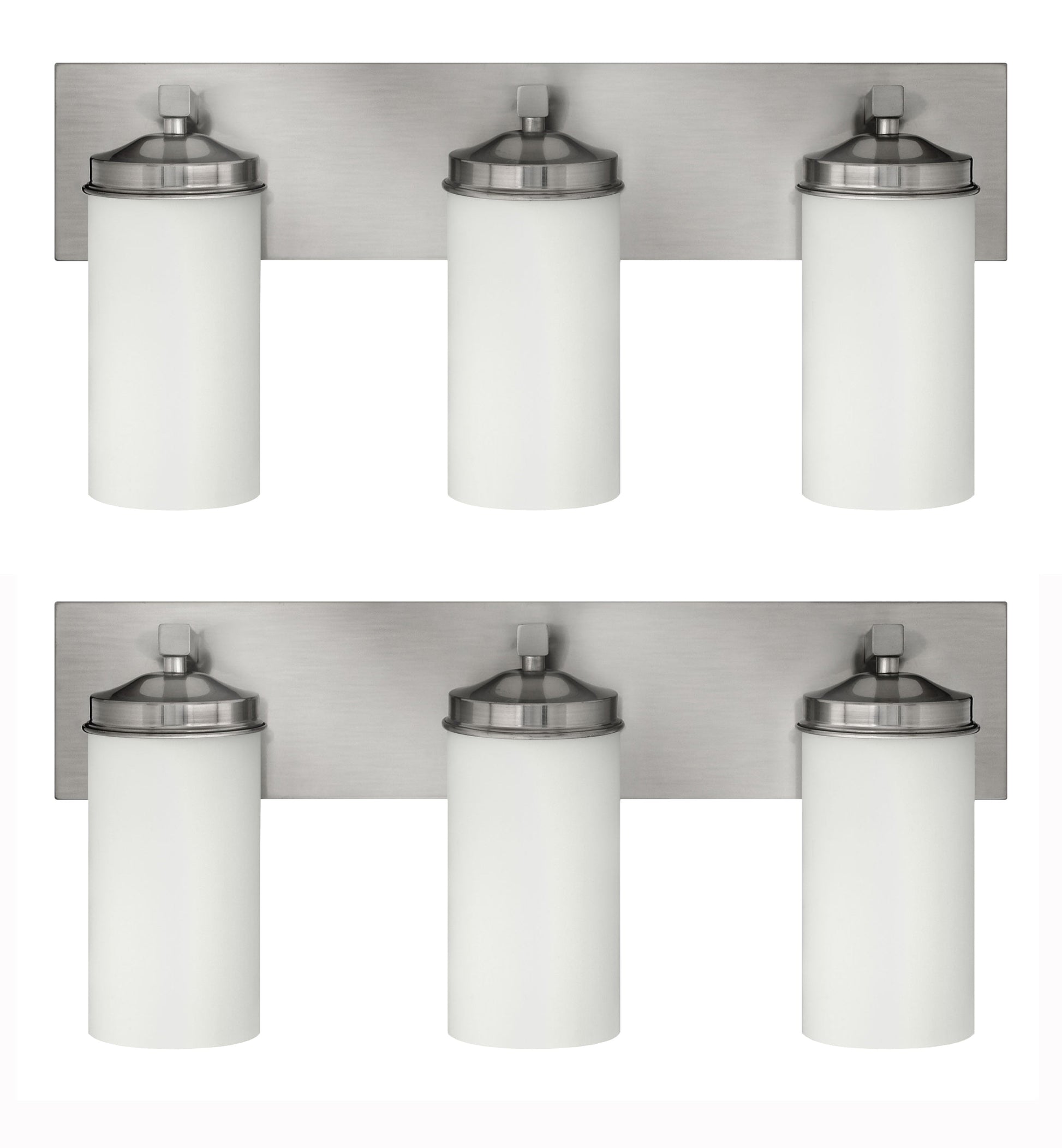 Medallion Lighting Corporation 24" Brushed Steel 3-Light Vanity Fixture With White Glass Shade - Set of 2