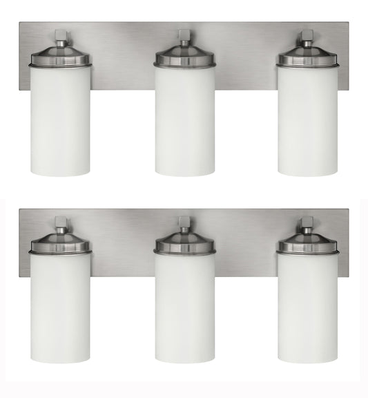 Medallion Lighting Corporation 24" Brushed Steel 3-Light Vanity Fixture With White Glass Shade - Set of 2