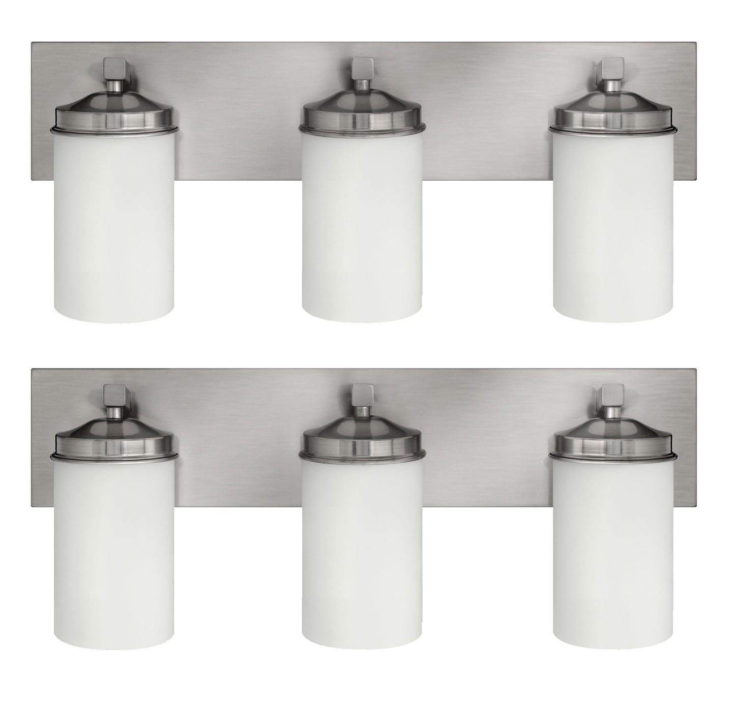 Medallion Lighting Corporation 24" Brushed Steel 3-Light Vanity Fixture With White Glass Shade - Set of 2