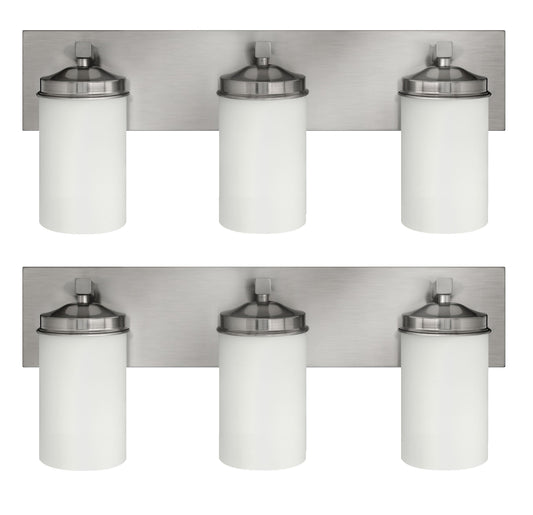 Medallion Lighting Corporation 24" Brushed Steel 3-Light Vanity Fixture With White Glass Shade - Set of 2