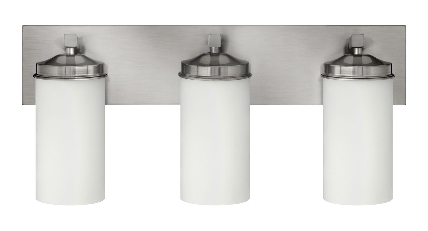 Medallion Lighting Corporation 24" Brushed Steel 3-Light Vanity Fixture With White Glass Shade