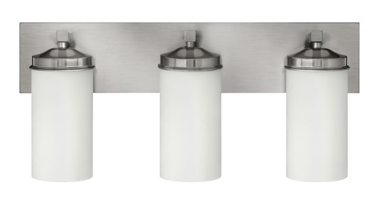 Medallion Lighting Corporation 24" Brushed Steel 3-Light Vanity Fixture With White Glass Shade