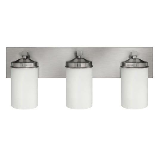 Medallion Lighting Corporation 24" Brushed Steel 3-Light Vanity Fixture With White Glass Shade
