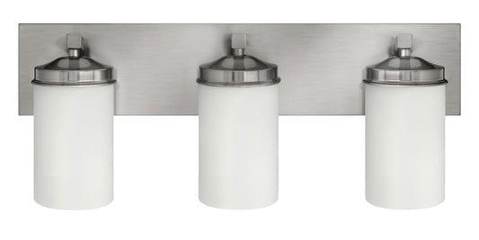 Medallion Lighting Corporation 24" Brushed Steel 3-Light Vanity Fixture With White Glass Shade