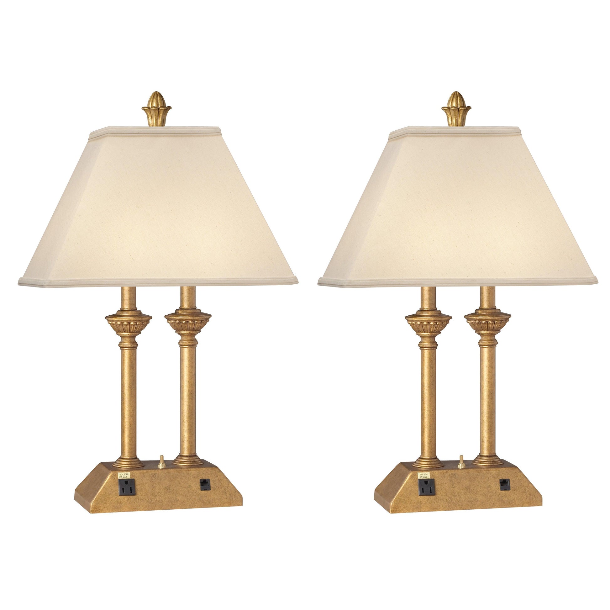 Medallion Lighting Corporation 26" French Gold Resin/Steel Desk Lamp With Light Beige Fabric Rectangle Shade - Set of 2