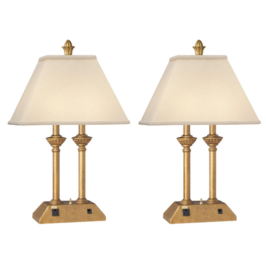Medallion Lighting Corporation 26" French Gold Resin/Steel Desk Lamp With Light Beige Fabric Rectangle Shade - Set of 2