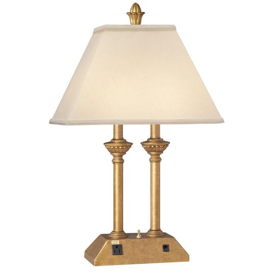 Medallion Lighting Corporation 26" French Gold Resin/Steel Desk Lamp With Light Beige Fabric Rectangle Shade