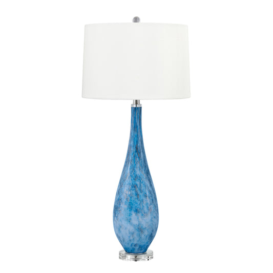 Medallion Lighting Corporation 29" Blue With Silver Glitter Glass/Acrylic Table Lamp With White Fabric Drum Shade