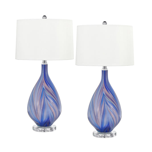 Medallion Lighting Corporation 29" Blue and Purple Swirl Glass/Acrylic Table Lamp - Set of 2