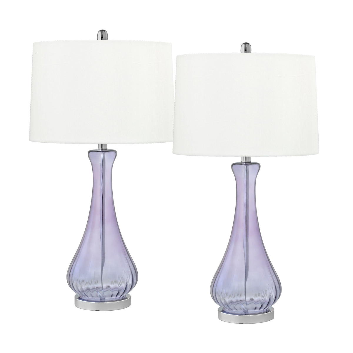Medallion Lighting Corporation 30" Amethyst/Chrome Glass/Steel Table Lamp With White Fabric Drum Shade - Set of 2