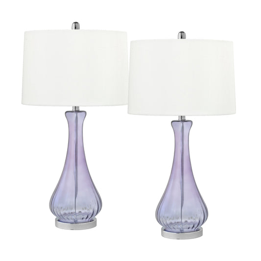 Medallion Lighting Corporation 30" Amethyst/Chrome Glass/Steel Table Lamp With White Fabric Drum Shade - Set of 2