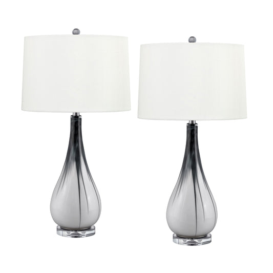 Medallion Lighting Corporation 31" Grey and White Glass Table Lamp With White Fabric Drum Shade - Set of 2