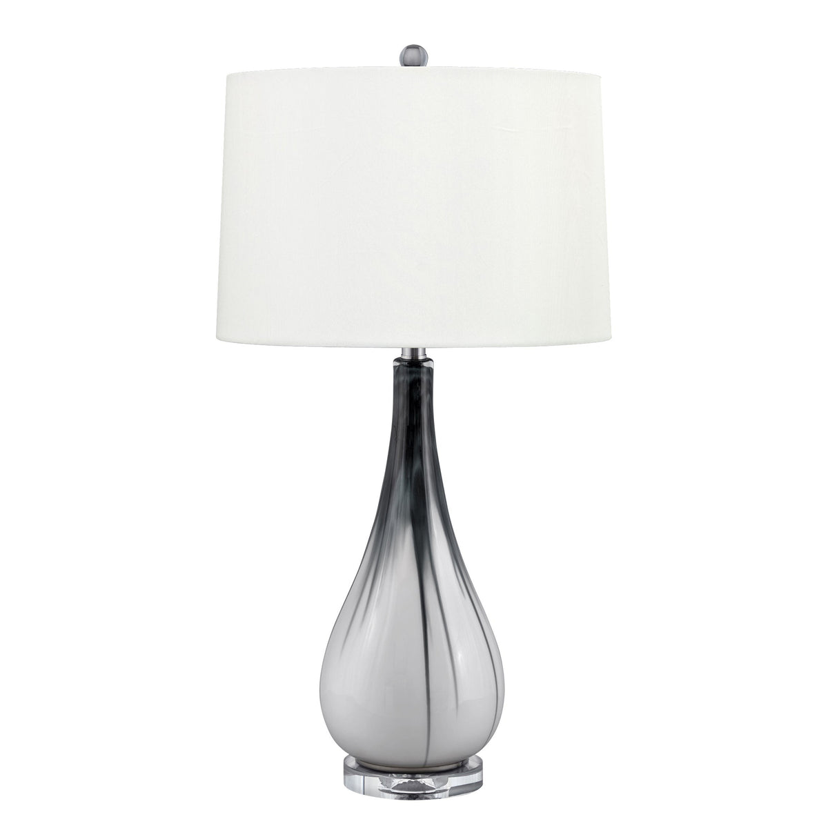Medallion Lighting Corporation 31" Grey and White Glass Table Lamp With White Fabric Drum Shade