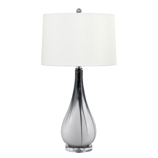 Medallion Lighting Corporation 31" Grey and White Glass Table Lamp With White Fabric Drum Shade
