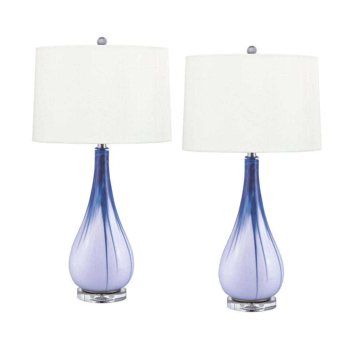 Medallion Lighting Corporation 31" Light Blue and White Glass/Acrylic Table Lamp With White Fabric Drum Shade - Set of 2
