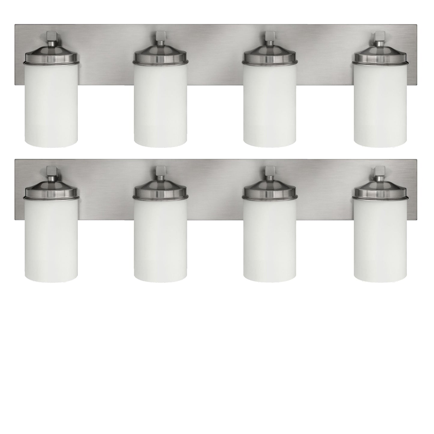 Medallion Lighting Corporation 32" Brushed Steel 4-Light Vanity Fixture With White Glass Shades - Set of 2