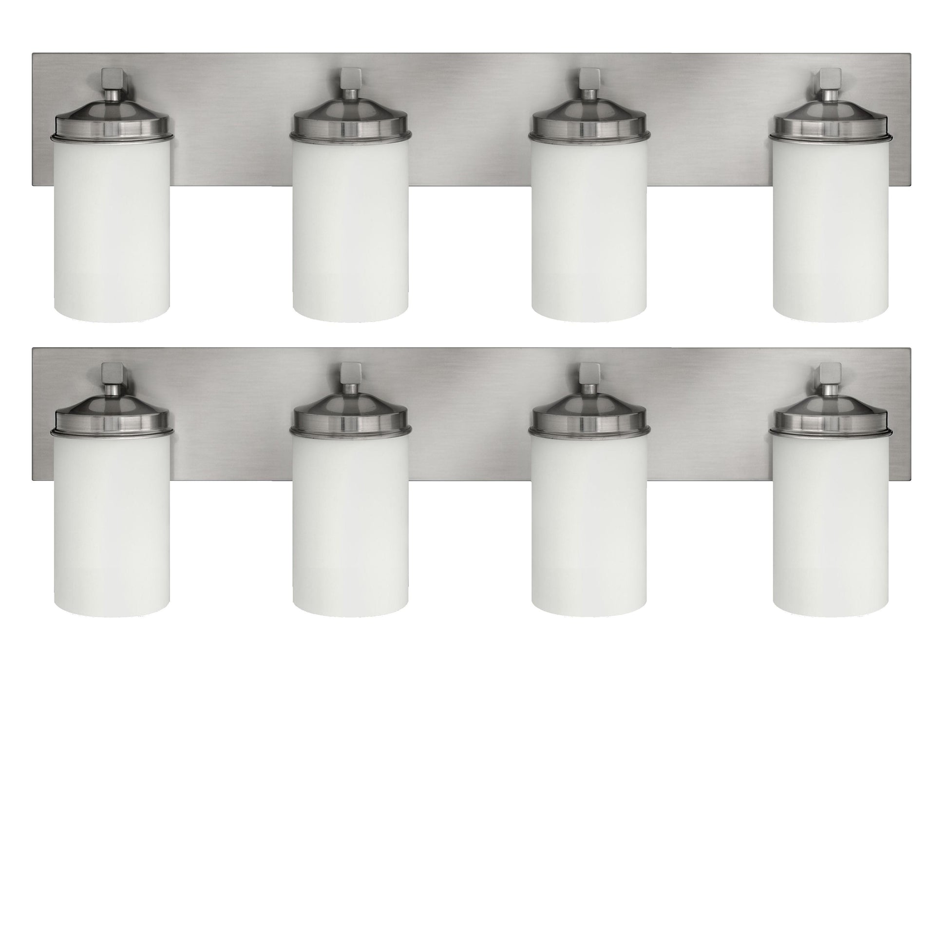 Medallion Lighting Corporation 32" Brushed Steel 4-Light Vanity Fixture With White Glass Shades - Set of 2