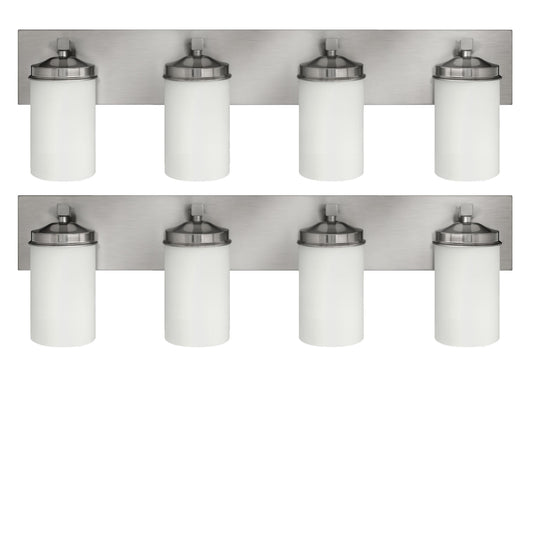 Medallion Lighting Corporation 32" Brushed Steel 4-Light Vanity Fixture With White Glass Shades - Set of 2