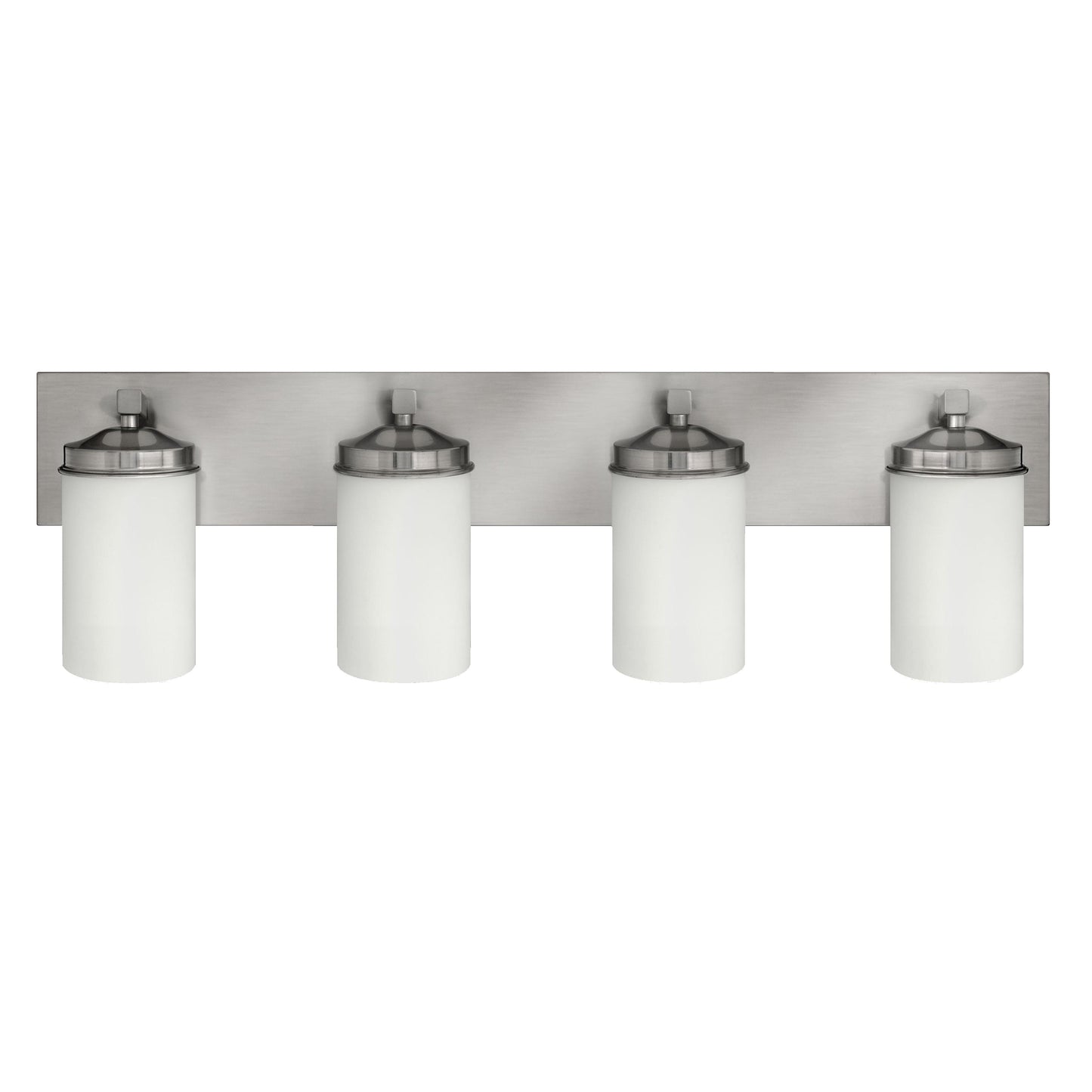 Medallion Lighting Corporation 32" Brushed Steel 4-Light Vanity Fixture With White Glass Shades
