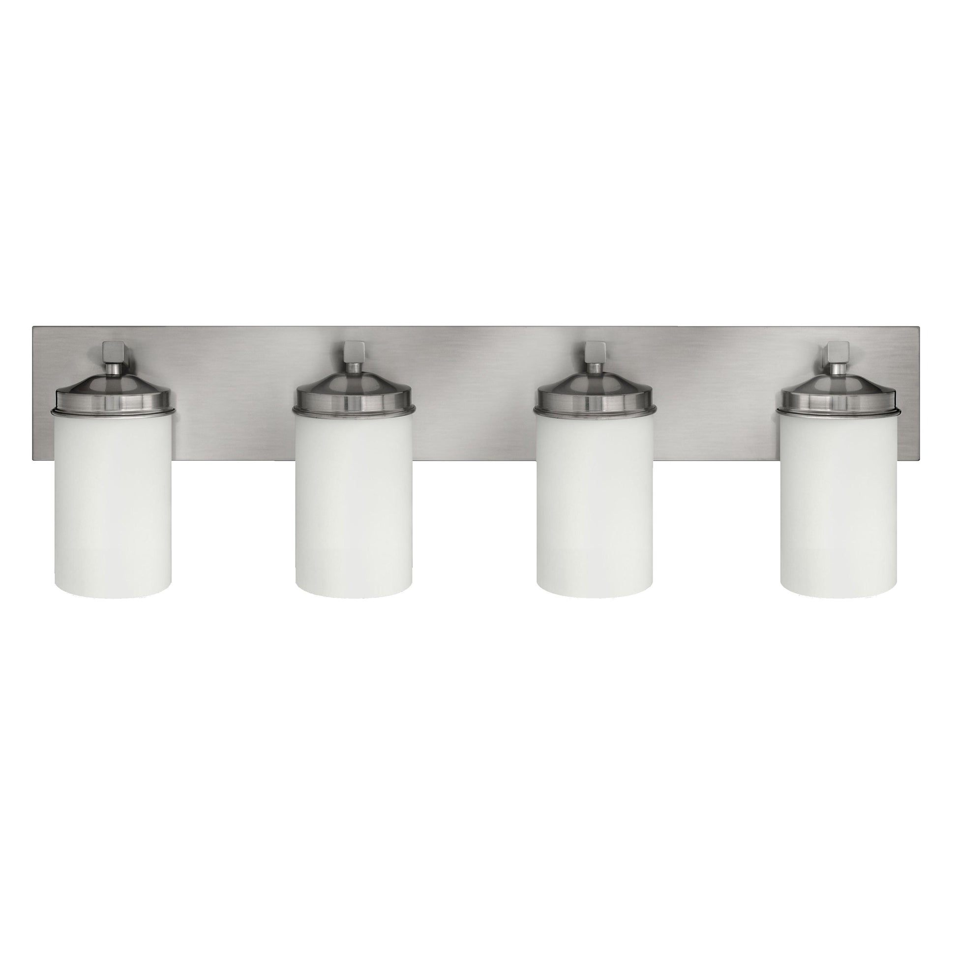 Medallion Lighting Corporation 32" Brushed Steel 4-Light Vanity Fixture With White Glass Shades