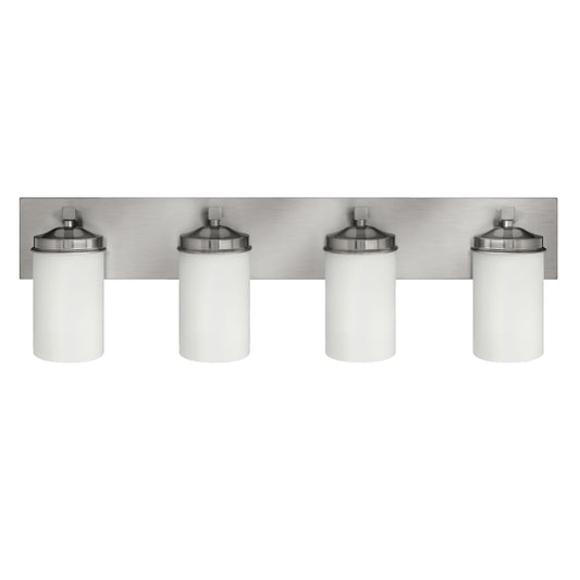 Medallion Lighting Corporation 32" Brushed Steel 4-Light Vanity Fixture With White Glass Shades