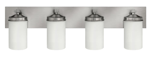 Medallion Lighting Corporation 32" Brushed Steel 4-Light Vanity Fixture With White Glass Shades