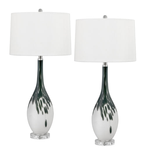 Medallion Lighting Corporation 33" Dark Grey and White Glass Table Lamp With White Fabric Drum Shade - Set of 2