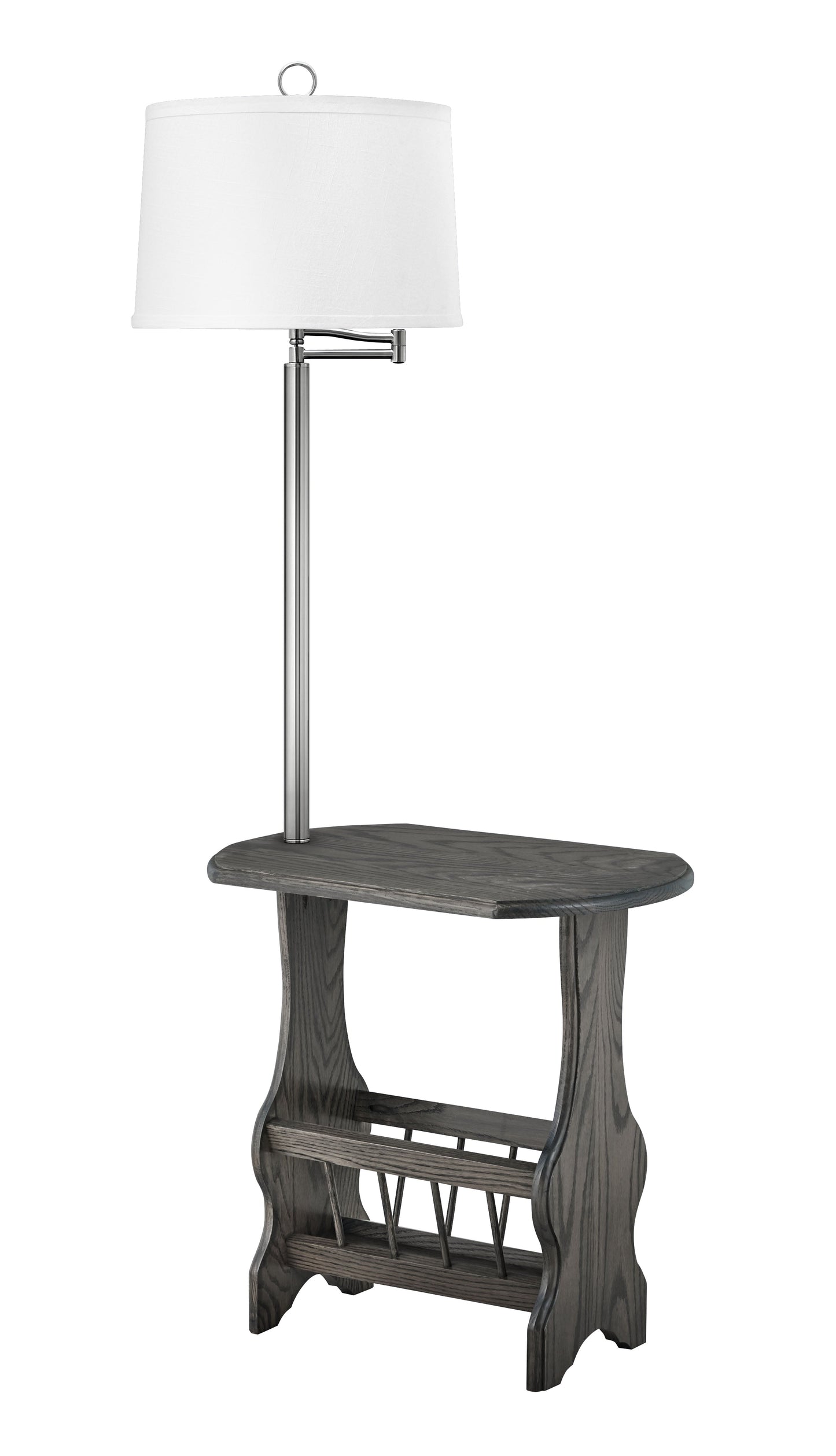 Medallion Lighting Corporation 59" Brushed Steel With Antique Slate Solid Oak Furniture Floor Lamp