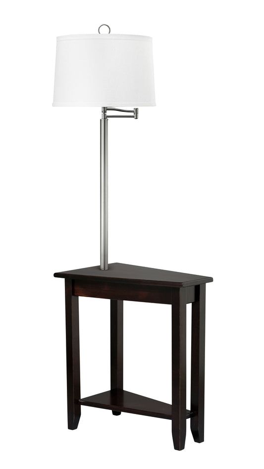 Medallion Lighting Corporation 60" Ebony/Brushed Steel Solid Maple Furniture Floor Lamp With White Fabric Drum Shade