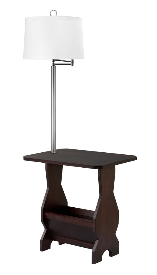 Medallion Lighting Corporation 60" Ebony/Brushed Steel Solid Maple Furniture Floor Lamp With White Fabric Drum Shade