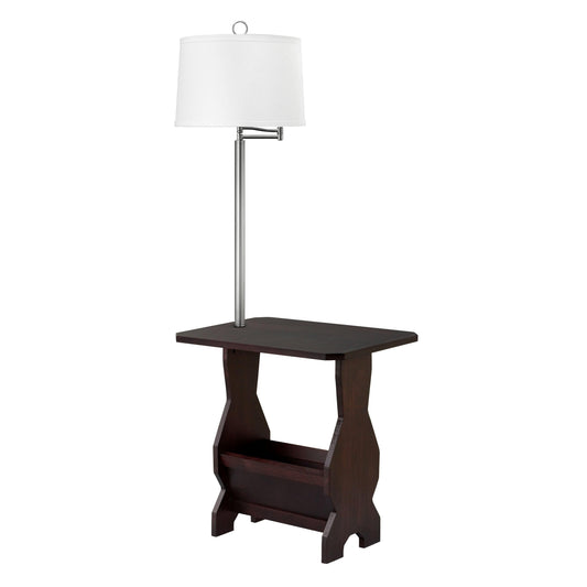Medallion Lighting Corporation 60" Ebony/Brushed Steel Solid Maple Furniture Floor Lamp With White Fabric Drum Shade