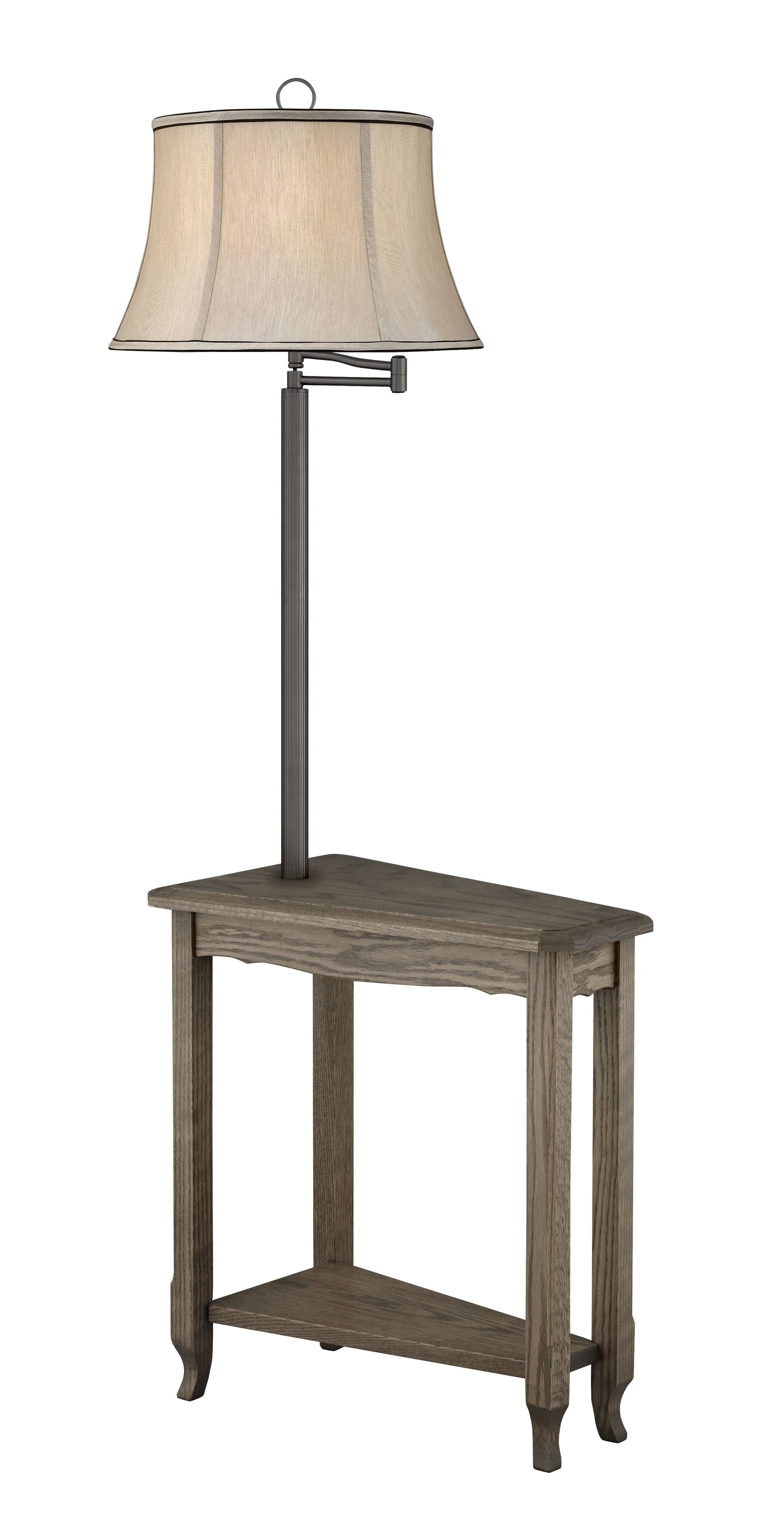 Medallion Lighting Corporation 60" Gunmetal With Driftwood Solid Oak/Steel Furniture Floor Lamp With Grey Silk Drum Bell Shade