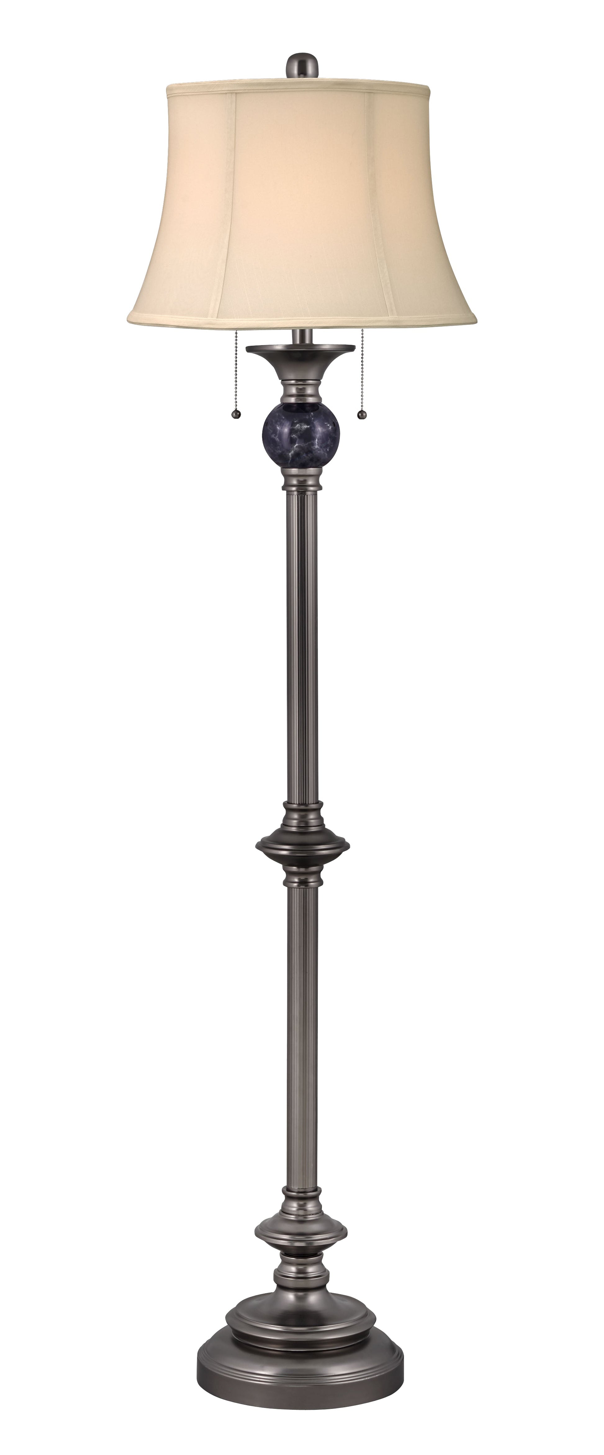 Medallion Lighting Corporation 63" Gunmetal With Black Marble Steel Floor Lamp With Geneva White Drum Shade