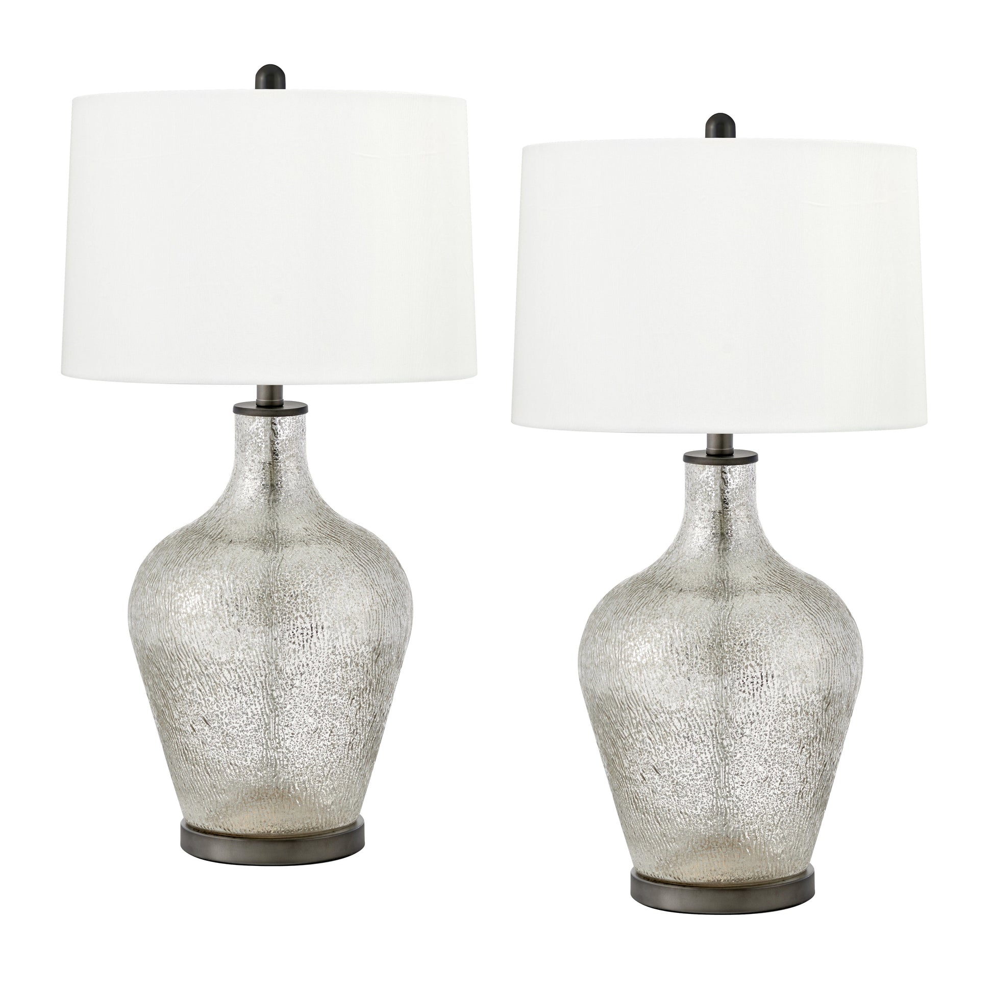 Medallion Lighting Crotone 31" Gunmetal and Mercury Glass Table Lamp With White Fabric Drum Shade - Set of 2