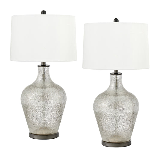 Medallion Lighting Crotone 31" Gunmetal and Mercury Glass Table Lamp With White Fabric Drum Shade - Set of 2