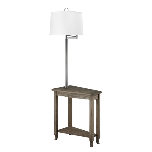 Medallion Lighting Deriva 60" Brushed Steel/Driftwood Solid Oak and Steel Task/Reading Furniture Floor Lamp With White Fabric Drum Shade