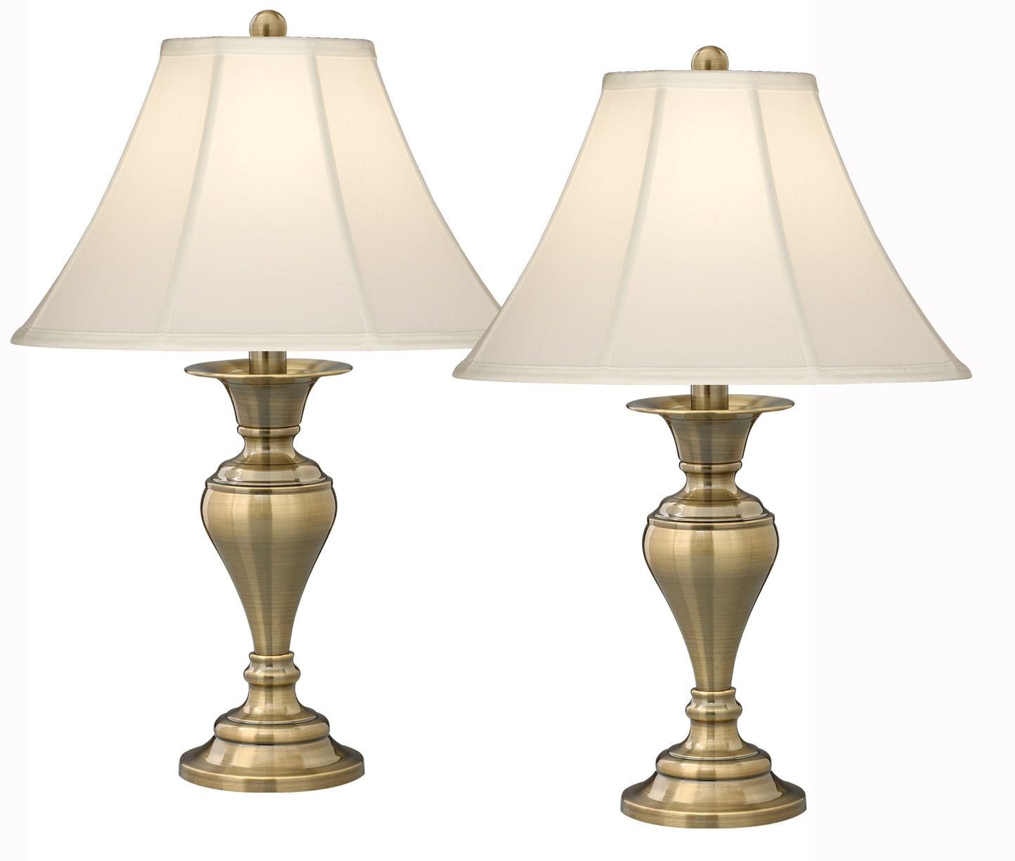 Medallion Lighting Dover 29" Satin Antique Brass Steel Table Lamp With Eggshell Stretched Silk Bell Shade - Set of 2