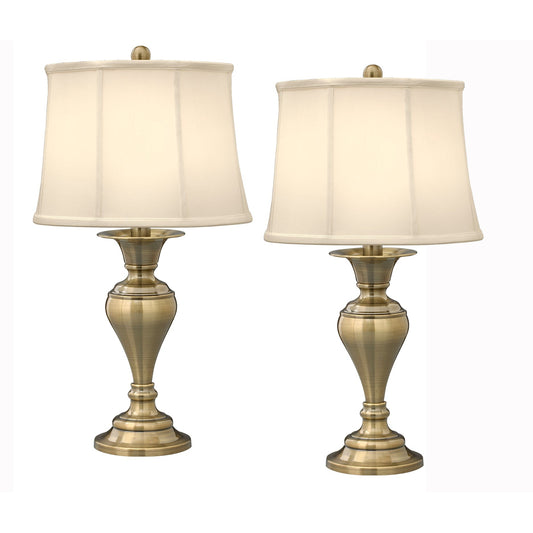 Medallion Lighting Dover 29" Satin Antique Brass Steel Table Lamp With Eggshell Stretched Silk Drum Shade - Set of 2